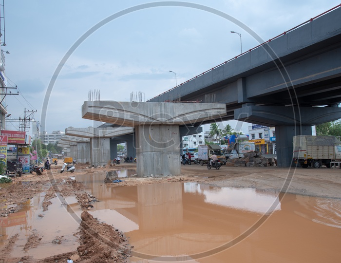 Under Construction Flyovers With   Pillars  On The Hyderabad Roads