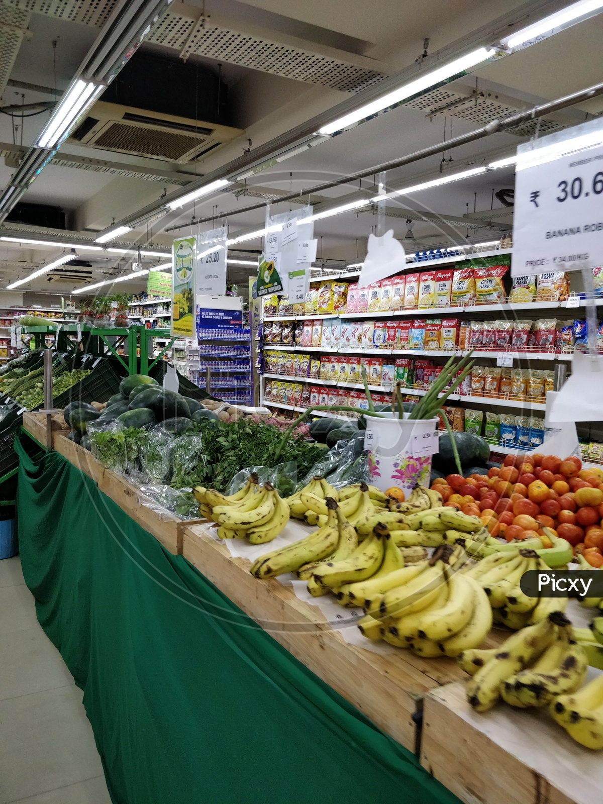 Fruits and vegetables in a super market.