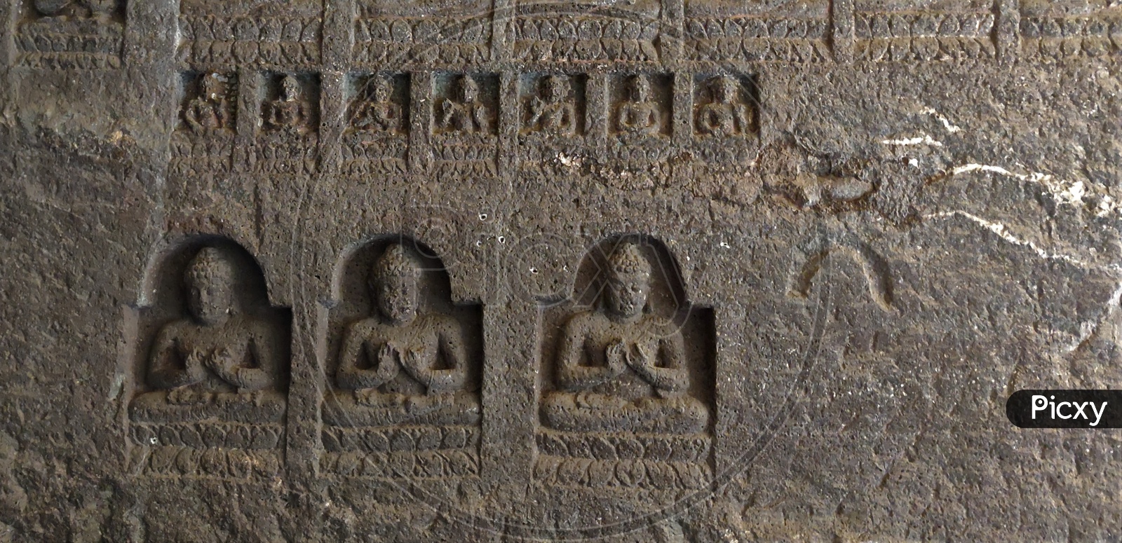 Stone Carvings or sculptures Of Buddha Statues At Ajanta Caves