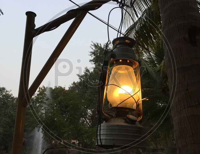 Lantern Hanging to a Lamp Post