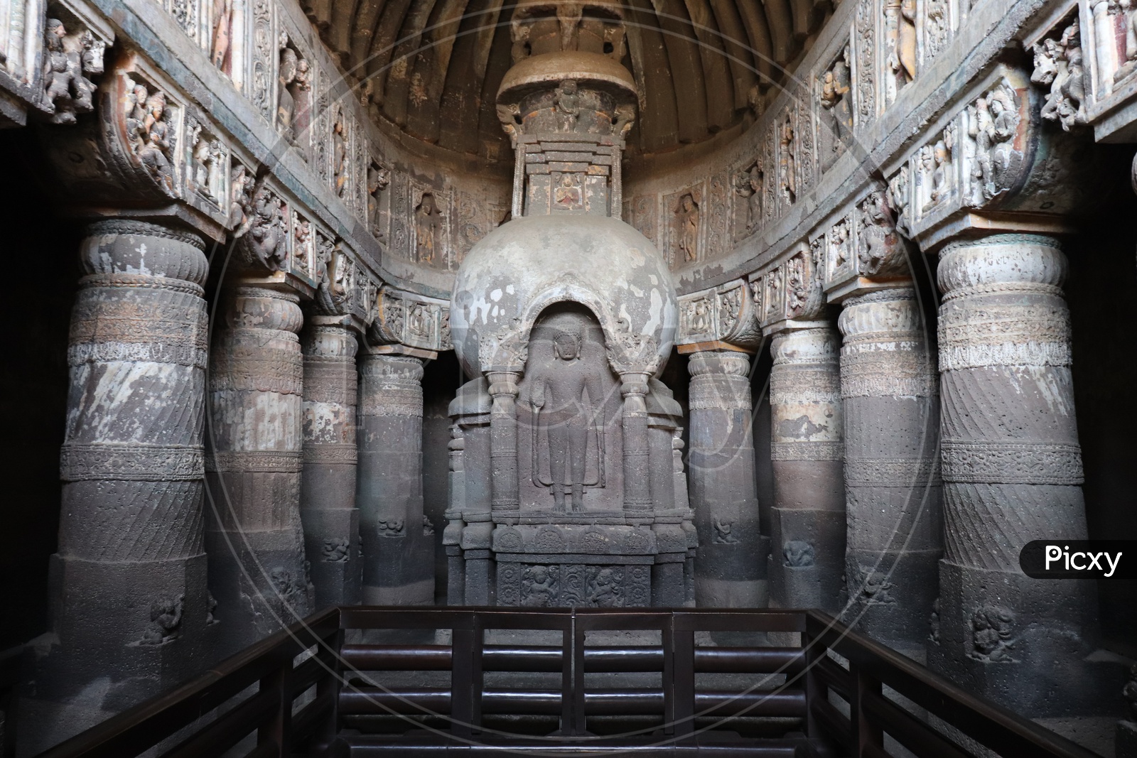 Ancient Stone Cravings of  Buddha Temples  at Ajanta Caves    Or  Tourist Attraction Of  Ancient Caves At Ajanta in Deccan Plateau