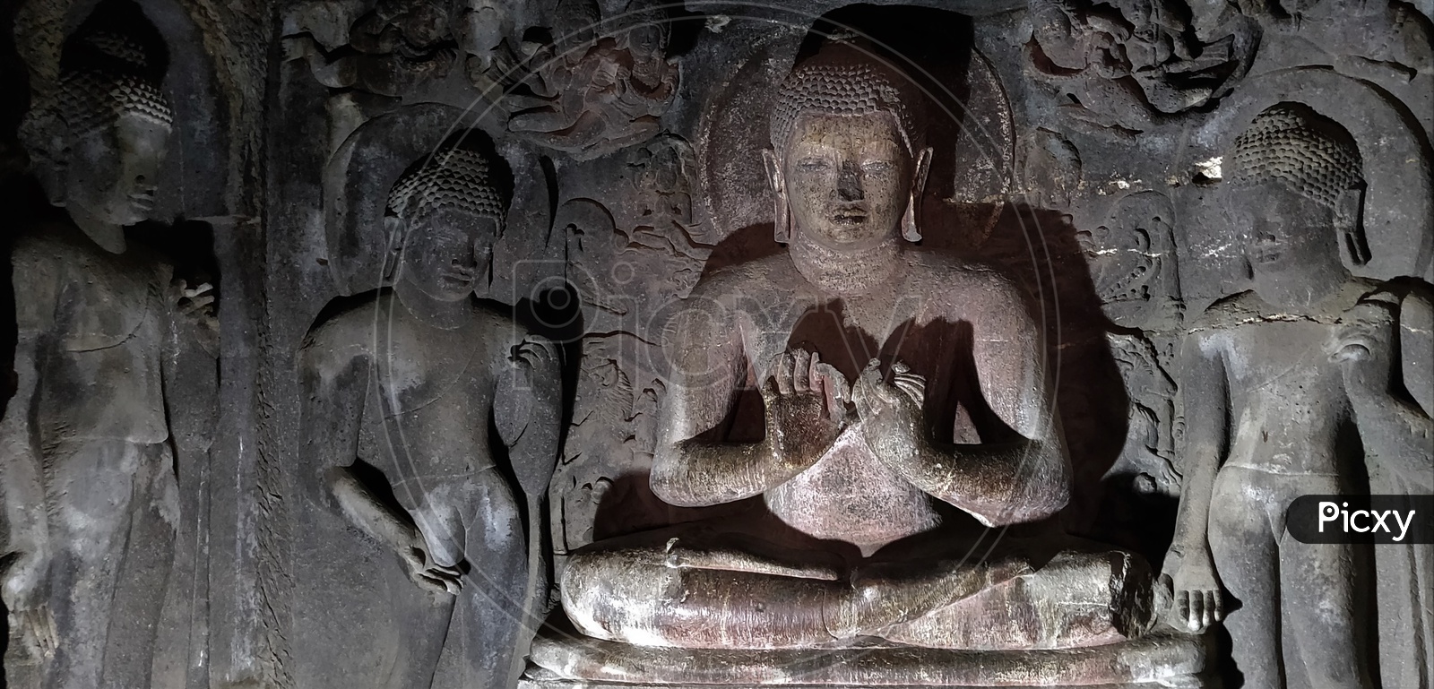 Stone Carvings or sculptures Of Buddha Statues At Ajanta Caves