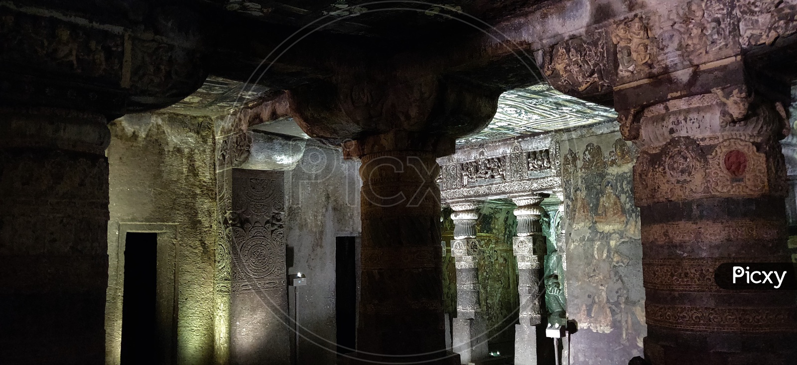 Ancient Stone Cravings of Pillars  Ajanta Caves    Or  Tourist Attraction Of  Ancient Caves At Ajanta in Deccan Plateau
