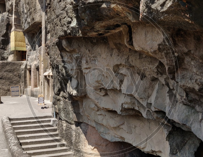Ancient Stone Cravings Of Staircase or steps   at Ajanta Caves    Or  Tourist Attraction Of  Ancient Caves At Ajanta in Deccan Plateau