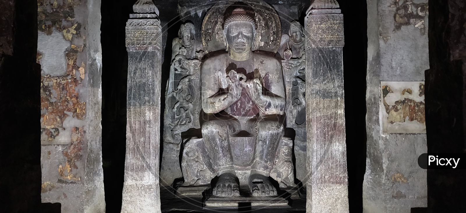 Ancient Stone Cravings of Buddha Temples at  Ajanta Caves    Or  Tourist Attraction Of  Ancient Caves At Ajanta in Deccan Plateau