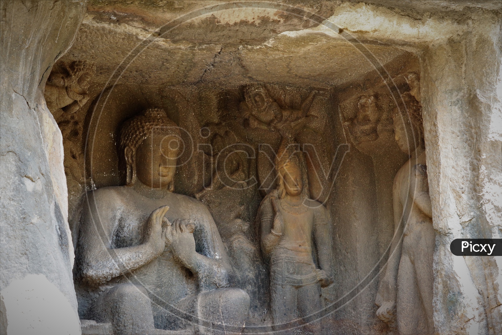 Stone Sculptures Or Cravings Of  Buddha Statues  in  Ajanta Caves
