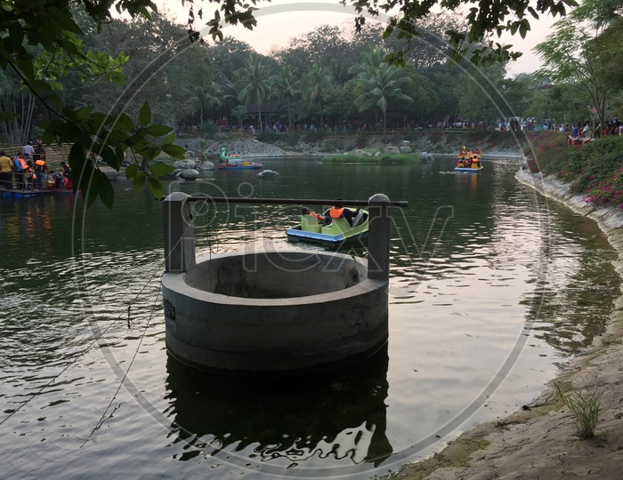 Boat Cycling in a Water Pond  at a Park