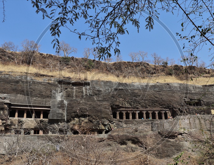Ancient Stone Cravings at Ajanta Caves    Or  Tourist Attraction Of  Ancient Caves At Ajanta in Deccan Plateau