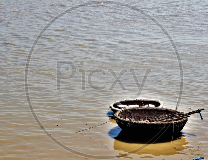 Coracle Boats At The Krishna River Bank At Alampur