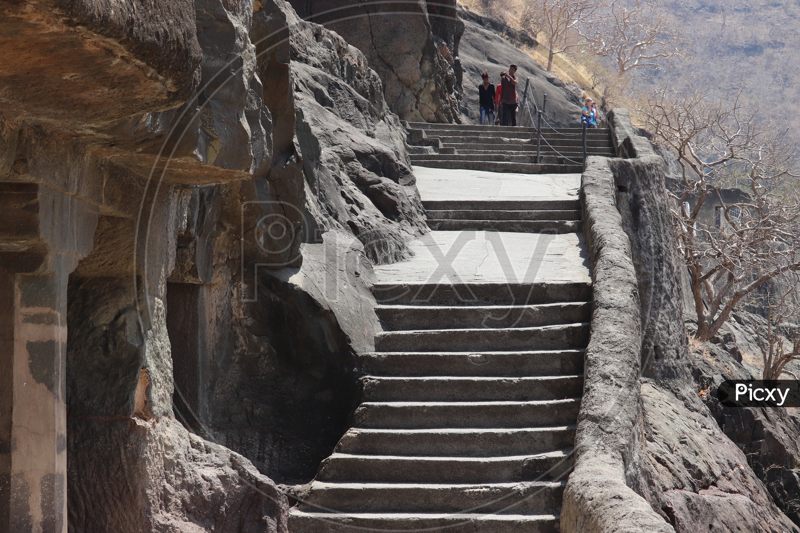 Architecture Of Stone Carved  Staircase Or Steps in Ajanta Caves