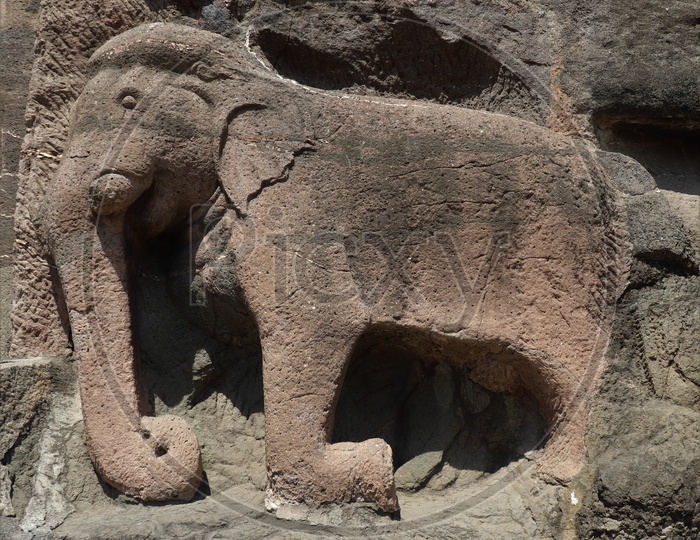Stone Sculptures Or Cravings  Of  An Indian Elephant   in  Ajanta Caves