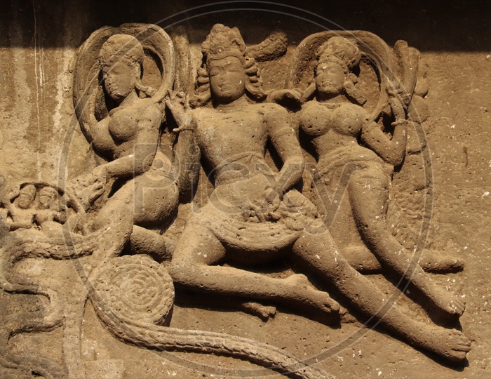 Ancient Stone Carvings of Indian Gods at Ellora Caves