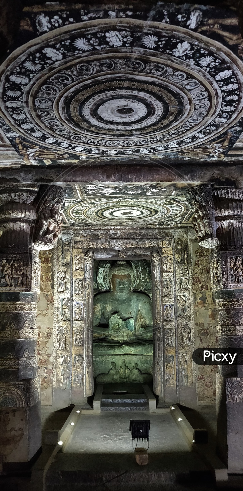 Ancient Stone Cravings With Architecture Of Buddha Temples   at Ajanta Caves    Or  Tourist Attraction Of  Ancient Caves At Ajanta in Deccan Plateau
