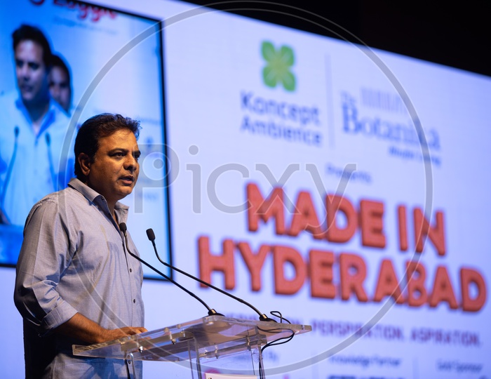 Kalvakuntla  Taraka Rama Rao  ( KTR ) Speaking On Dias At Made In Hyderabad Event