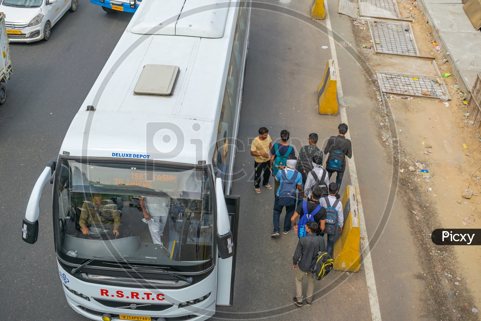 Rajasthan roadways (R.S.R.T.C) bus and passengers