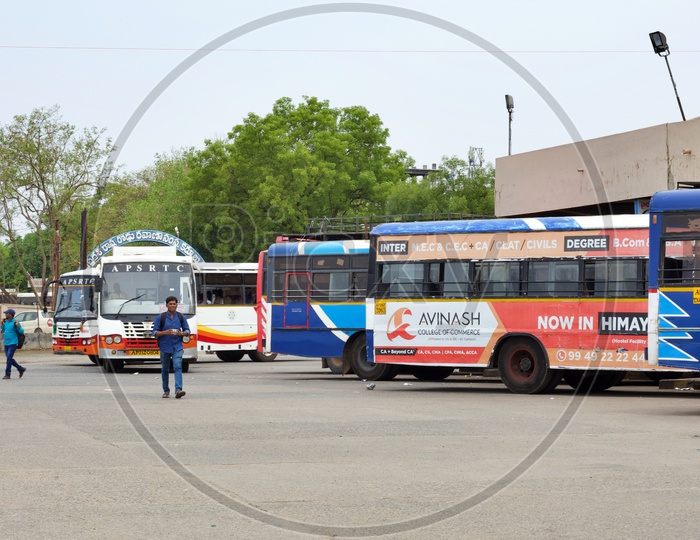 Bus stopped in kurnool bus stand.