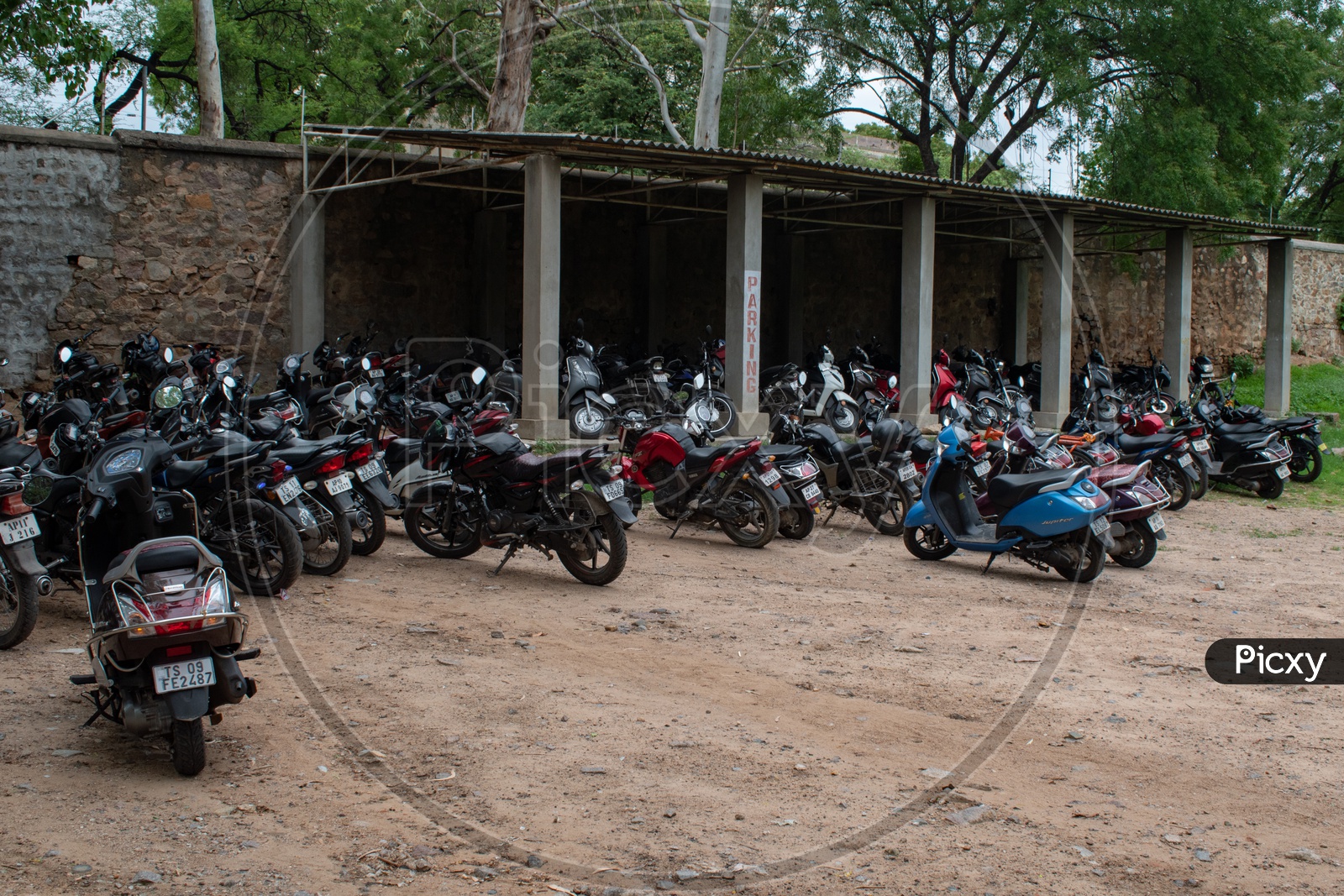 Two wheeler parking place at Qutb Shahi Tombs, Hyderabad.
