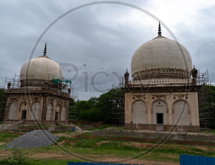 Renovation works at Qutb Shahi Tombs, Hyderabad.