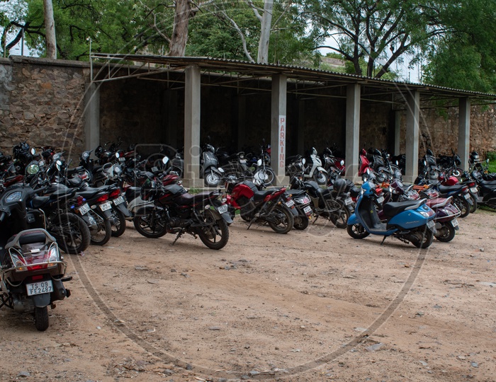 Two wheeler parking place at Qutb Shahi Tombs, Hyderabad.