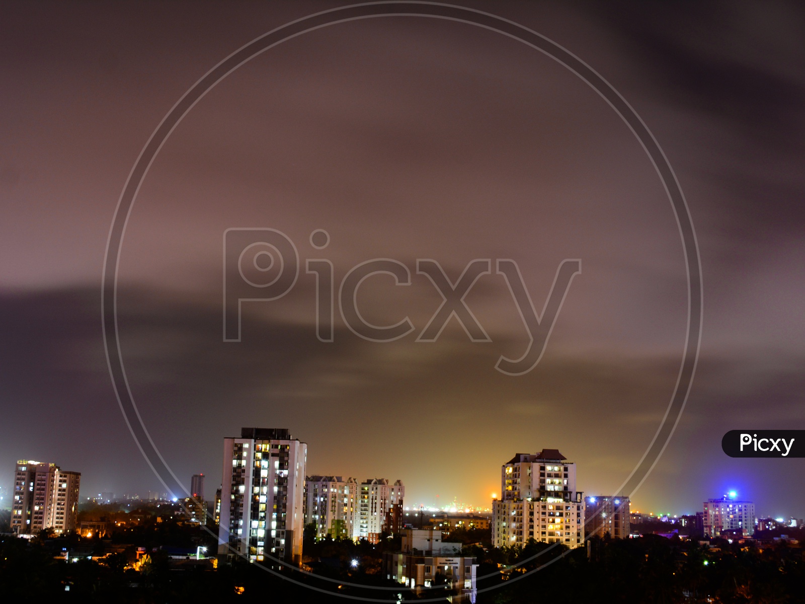 A cloudy night cityscape