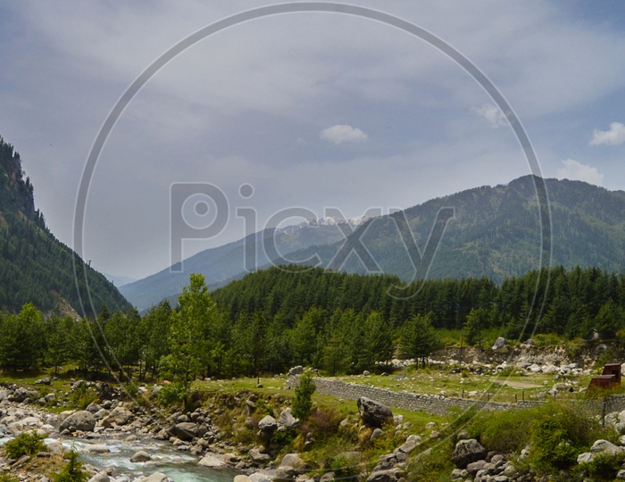 River Flowing In The Valleys Of Rohtang Pass With Mountain View
