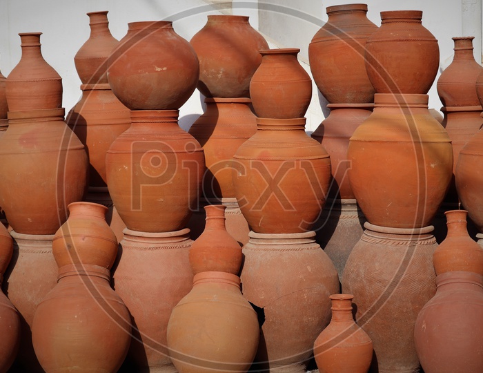 Pots Or Clay Pots Arranged in Order At a Vendor Stall