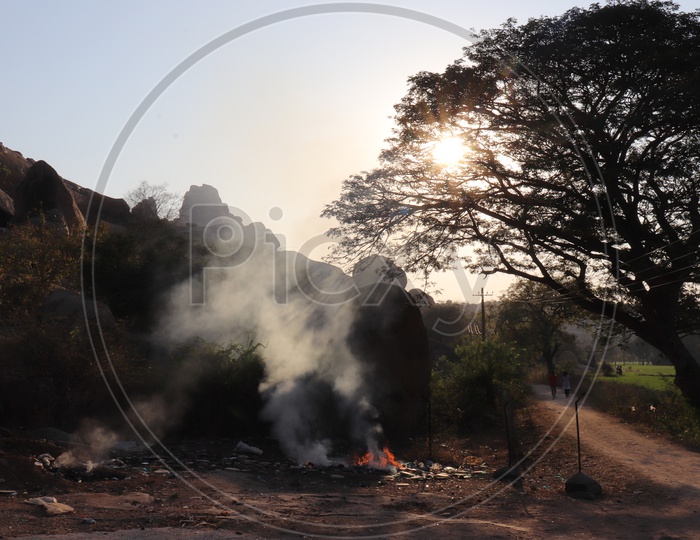 Fire With Smoke On besides The Mud Roads In rural Villages