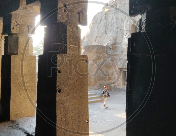 Architecture Of  Pillars At Ajanta Caves