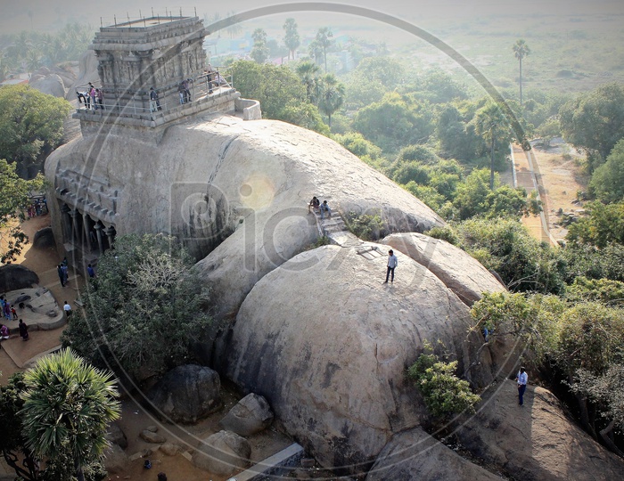 Visitors on The Rock hill at Mamallapuram