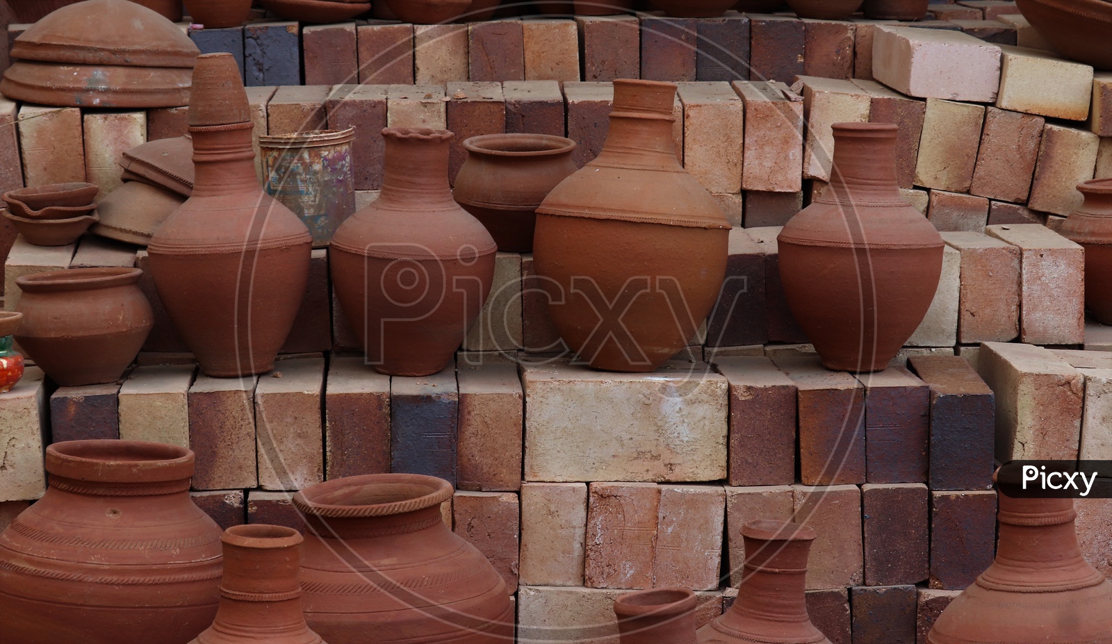 Pots or Clay Pot Ware  Arranged In an Order At a Vendor Stall