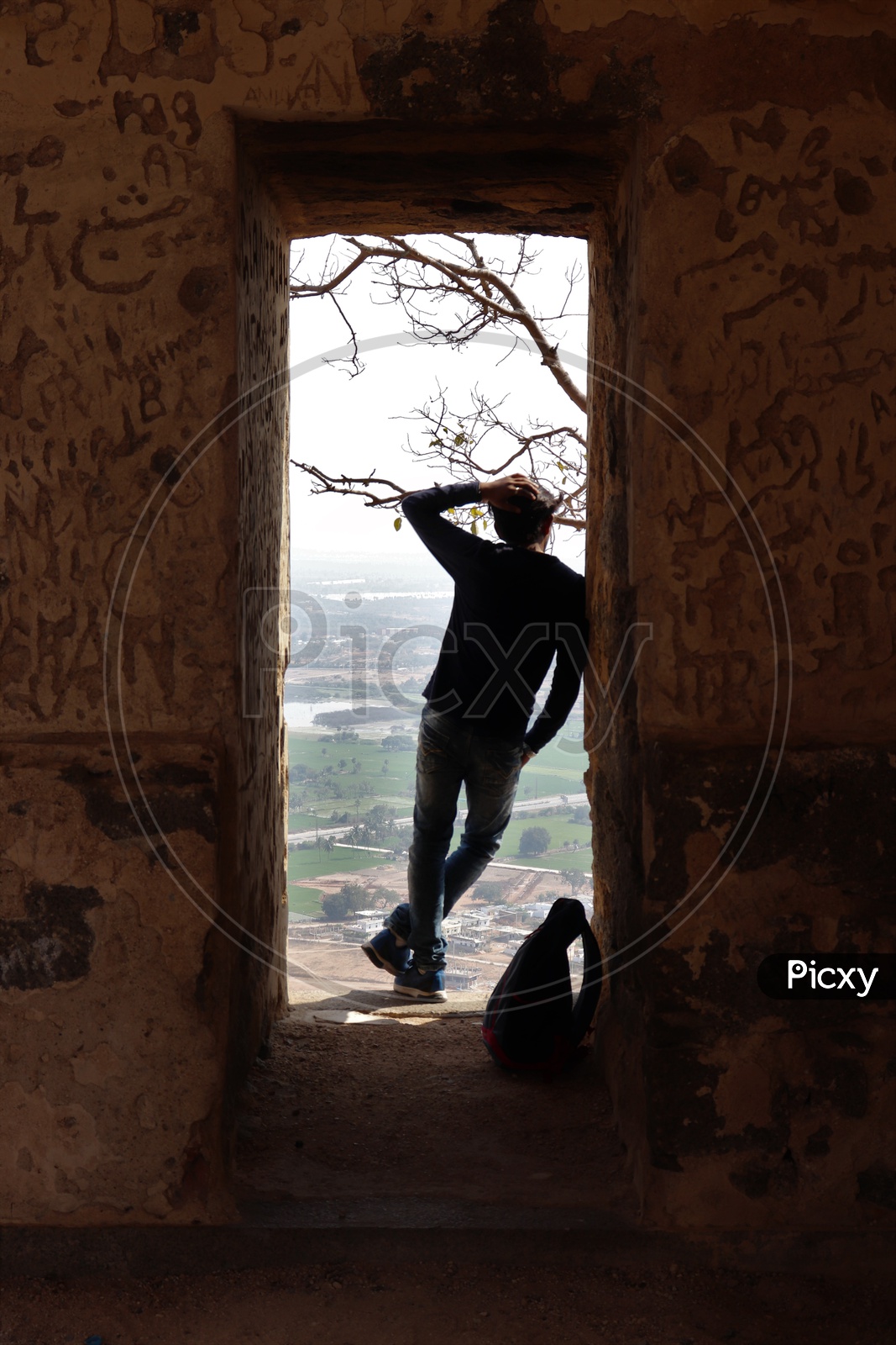 A Man Standing At a View Point  At Bhongir Fort