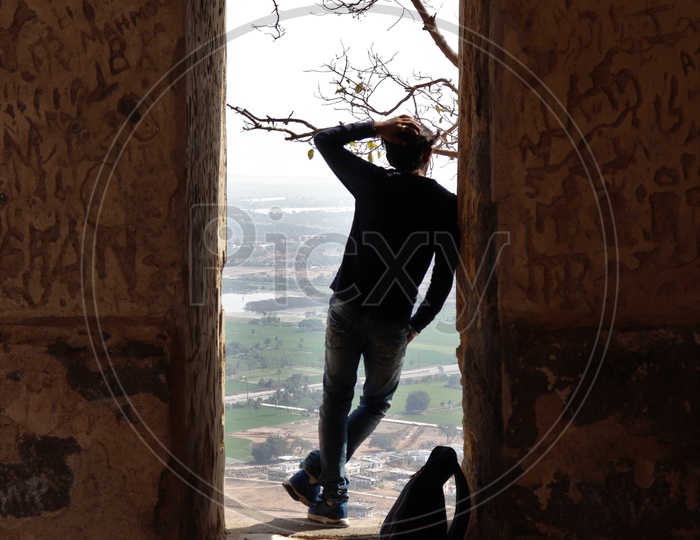 A Man Standing At a View Point  At Bhongir Fort
