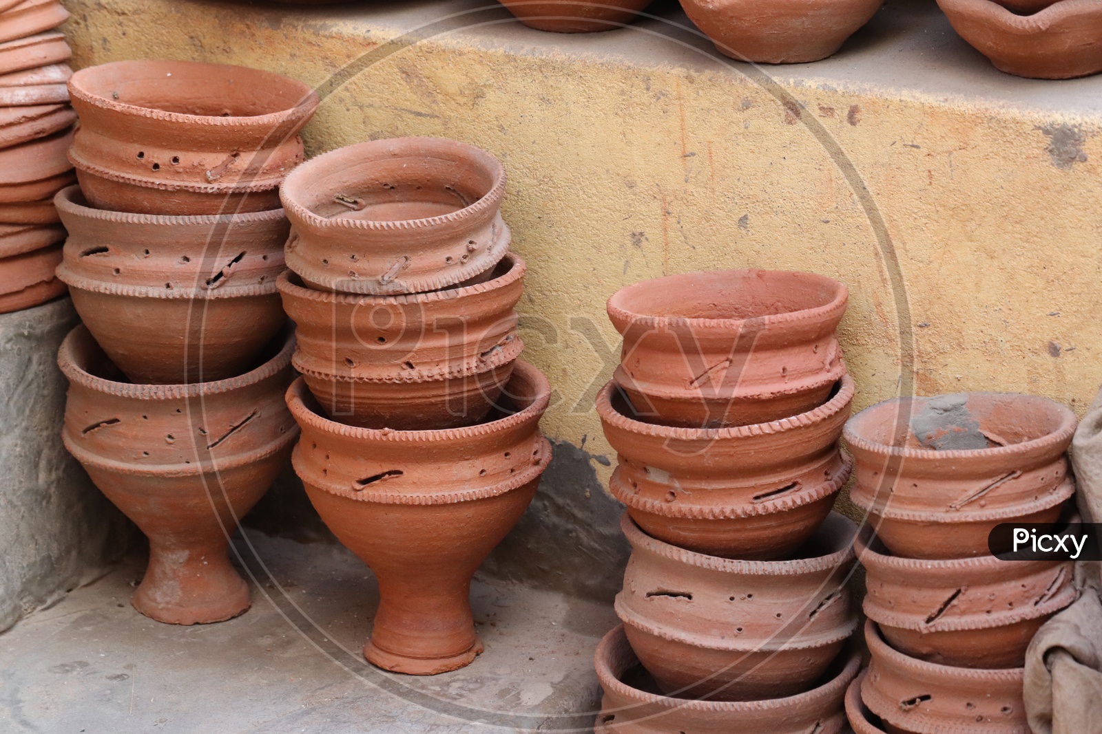 Pots or Clay Pot Ware  Arranged In an Order At a Vendor Stall