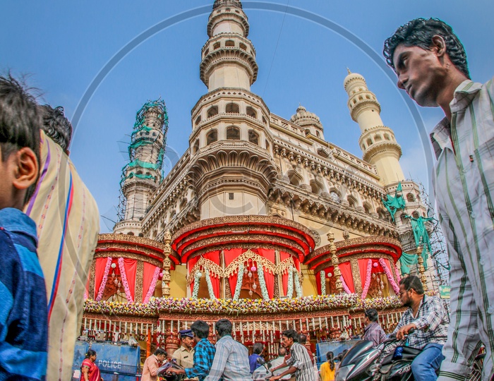 A View Of Charminar With Busy Street  Roads and Vehicles Around The Charminar