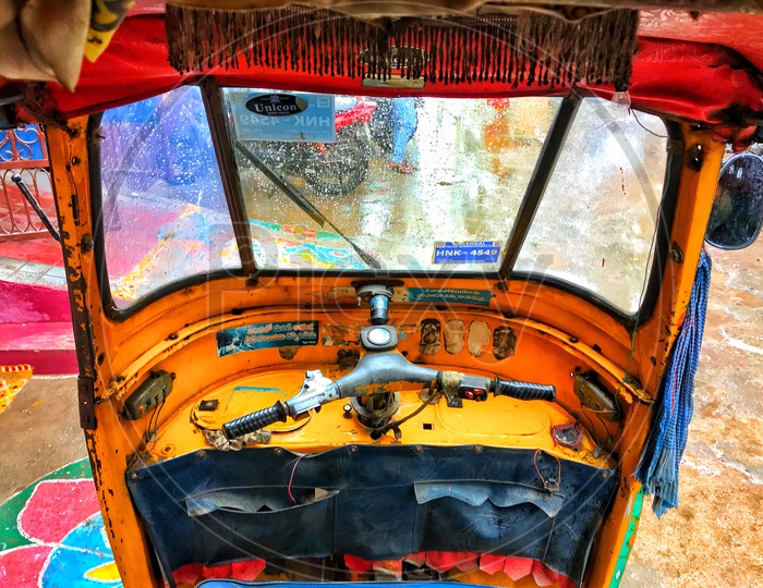 An  Auto With The Steering Handle  From Inside