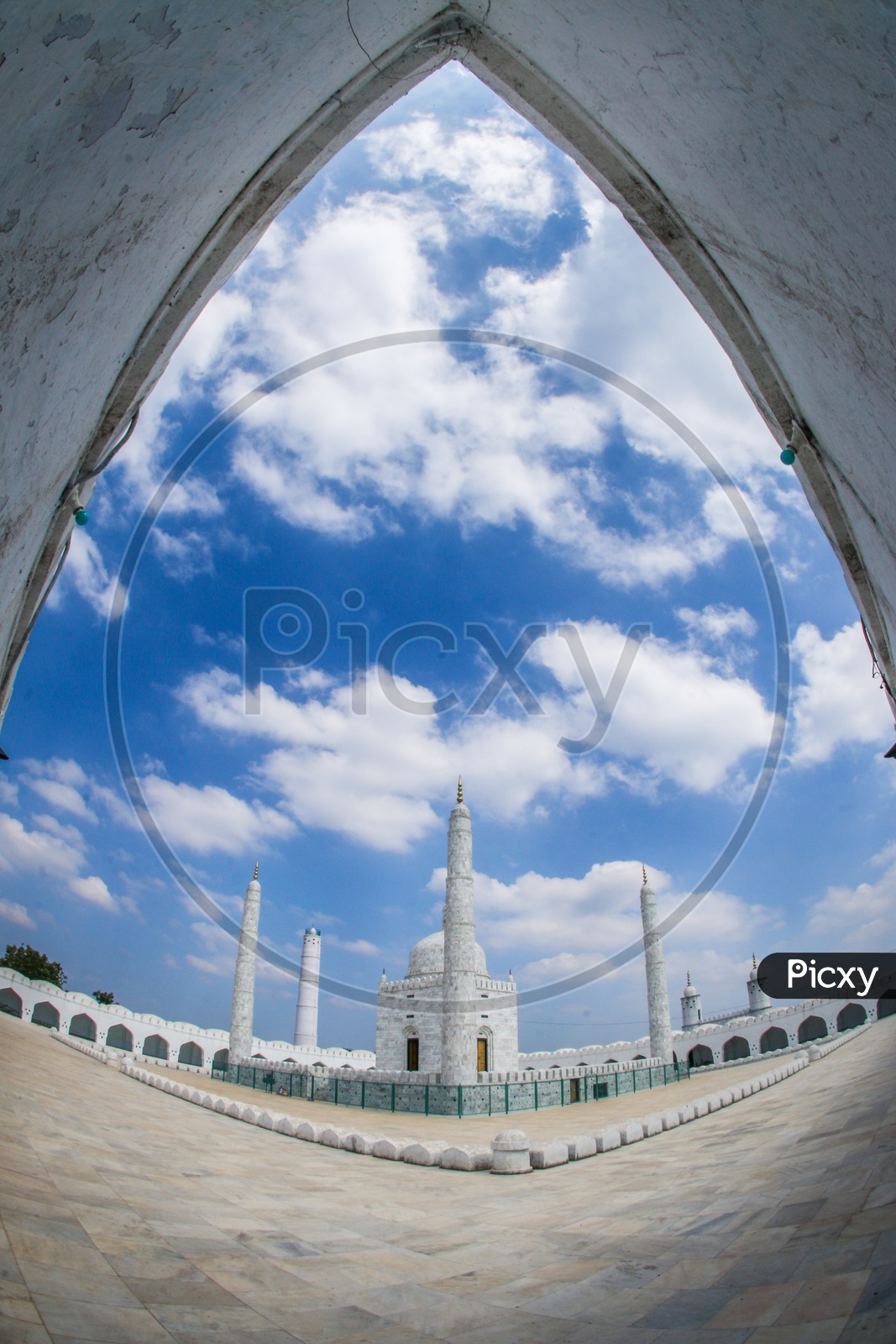 Architectural View Of Hazrath Multani Baba Dargah  With Cotton Clouds in Blue Sky