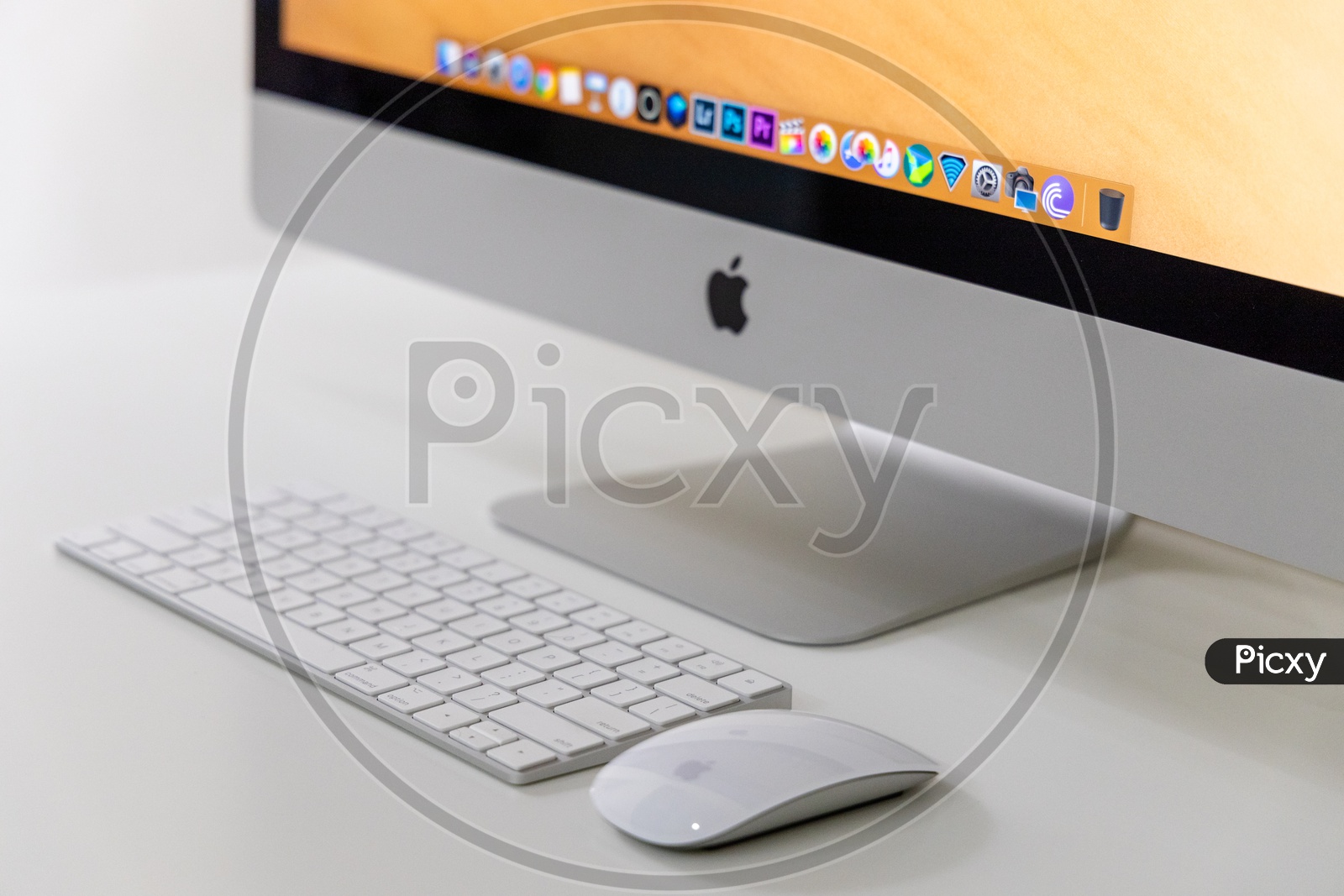 Computer or Desktop  Along With  Keyboard At Office Desk On a White Desk Background