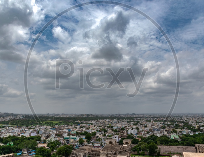 Cloudy city view from Golconda Fort.