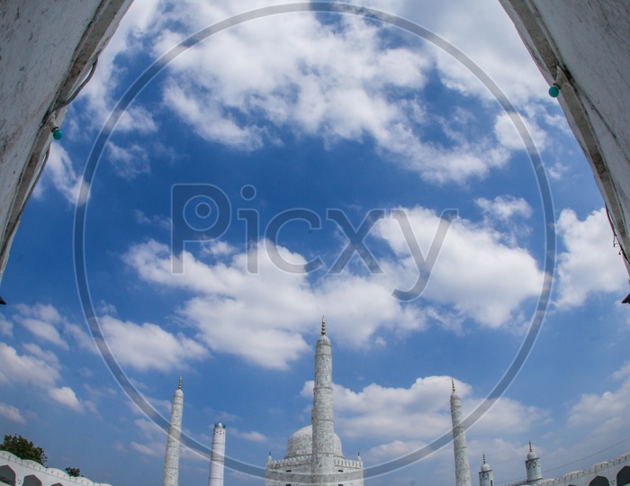 Architectural View Of Hazrath Multani Baba Darga  With Cotton Clouds in Blue Sky