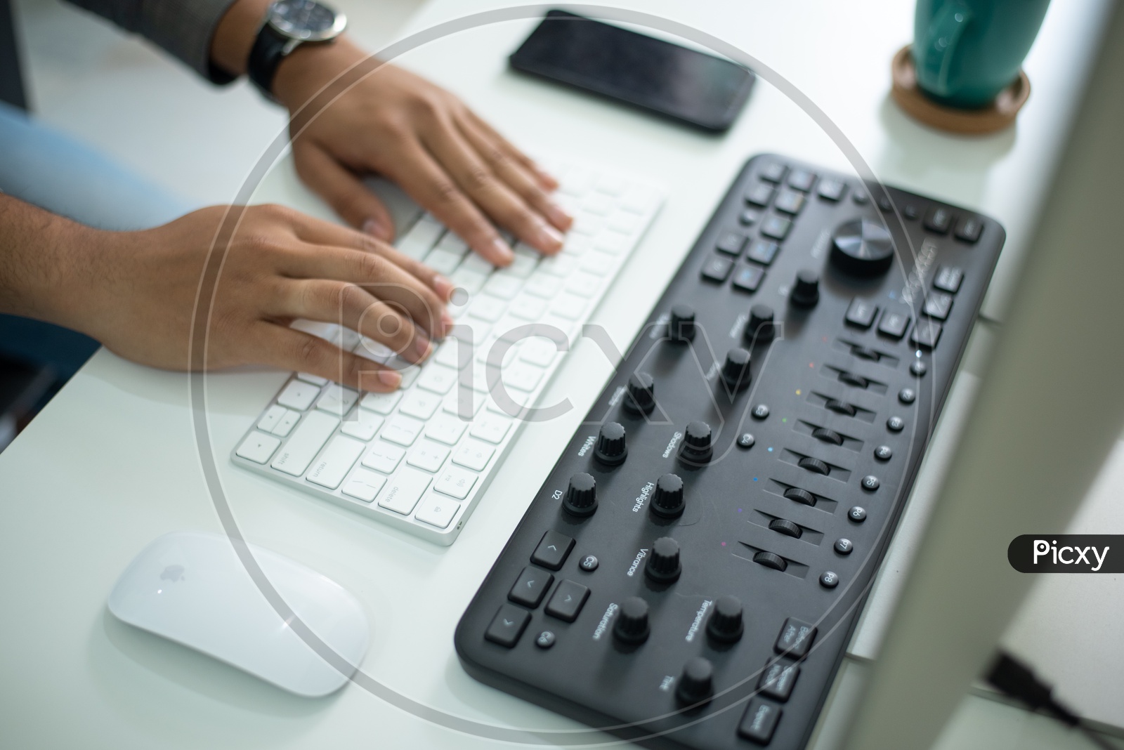 Closeup Of  Businessman Hands or Fingers  Working On Computer Keyboard at Office Desk