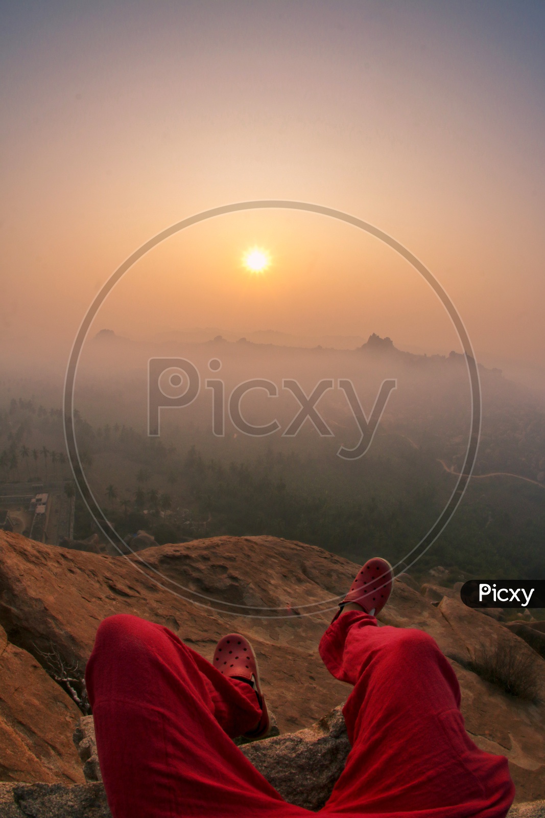A Beautiful View Of Sunset Over Rock Hills In  Hampi