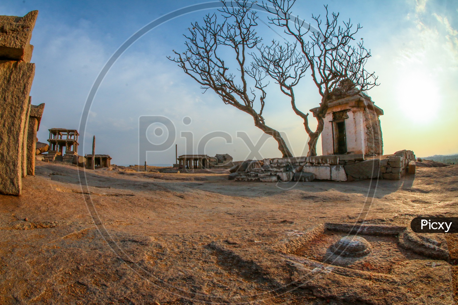 Temple  Views Of Ancient Temples on the Rock Hill In Hampi