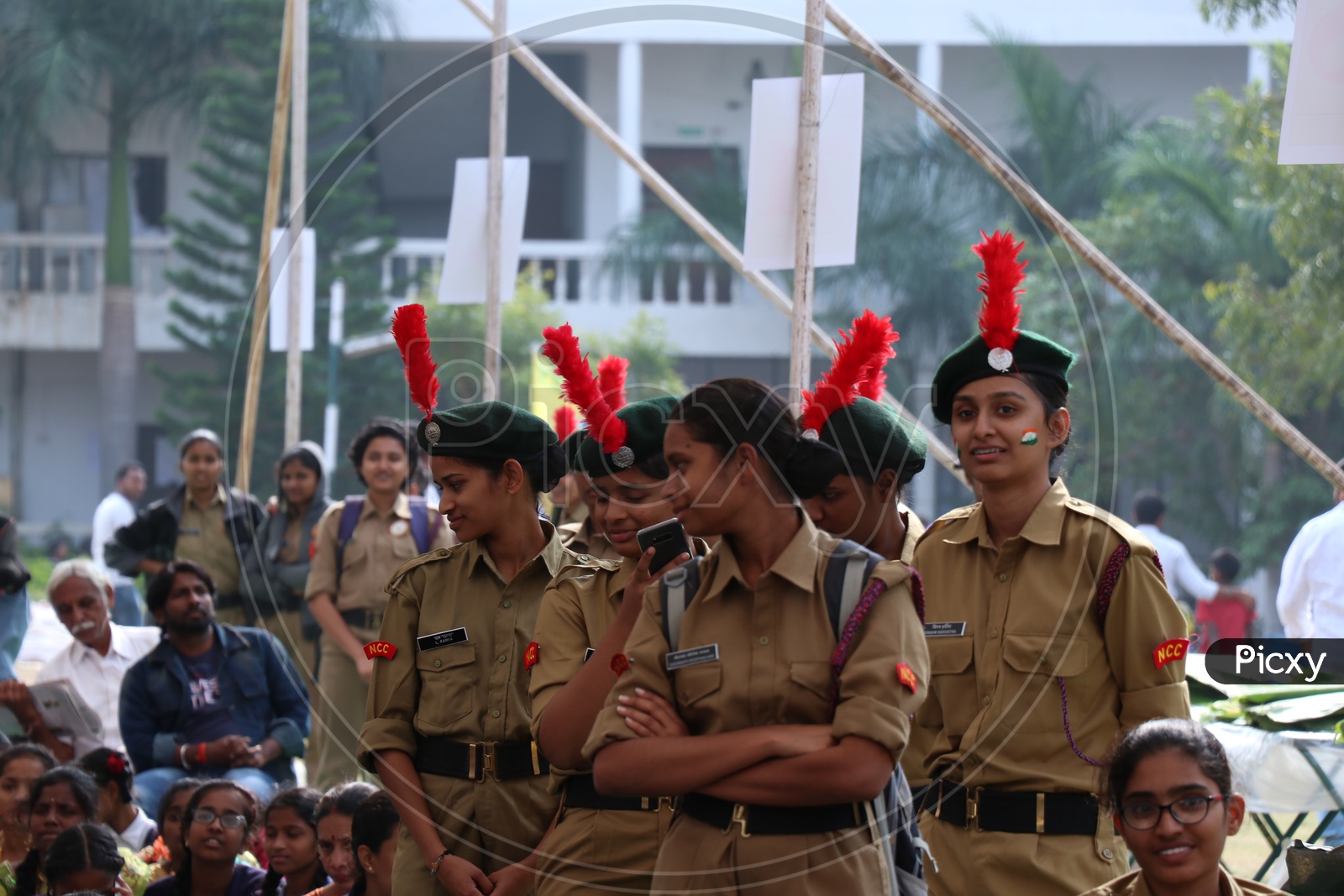 Indian Girl Students In NCC  Cadet Dress