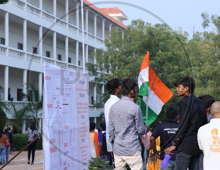 Indian School Children With Indian National Flag