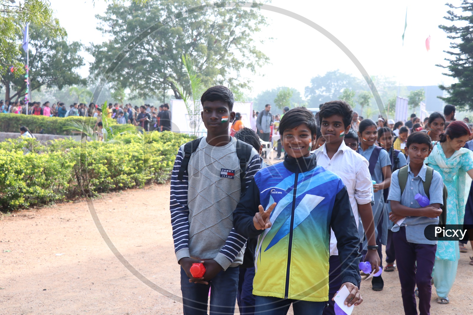 Indian School Students Walking in Queue Lines