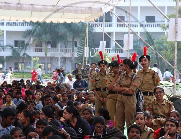 Indian Girl Students In NCC  Cadet Dress