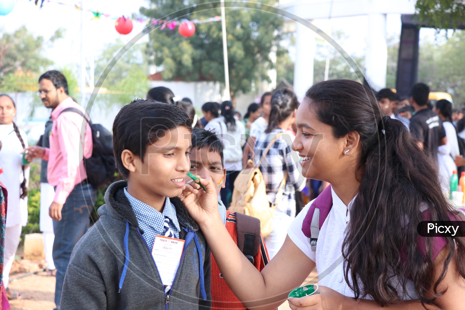School Students Or Children  Painting India n National Flag Tri Colours on Cheeks