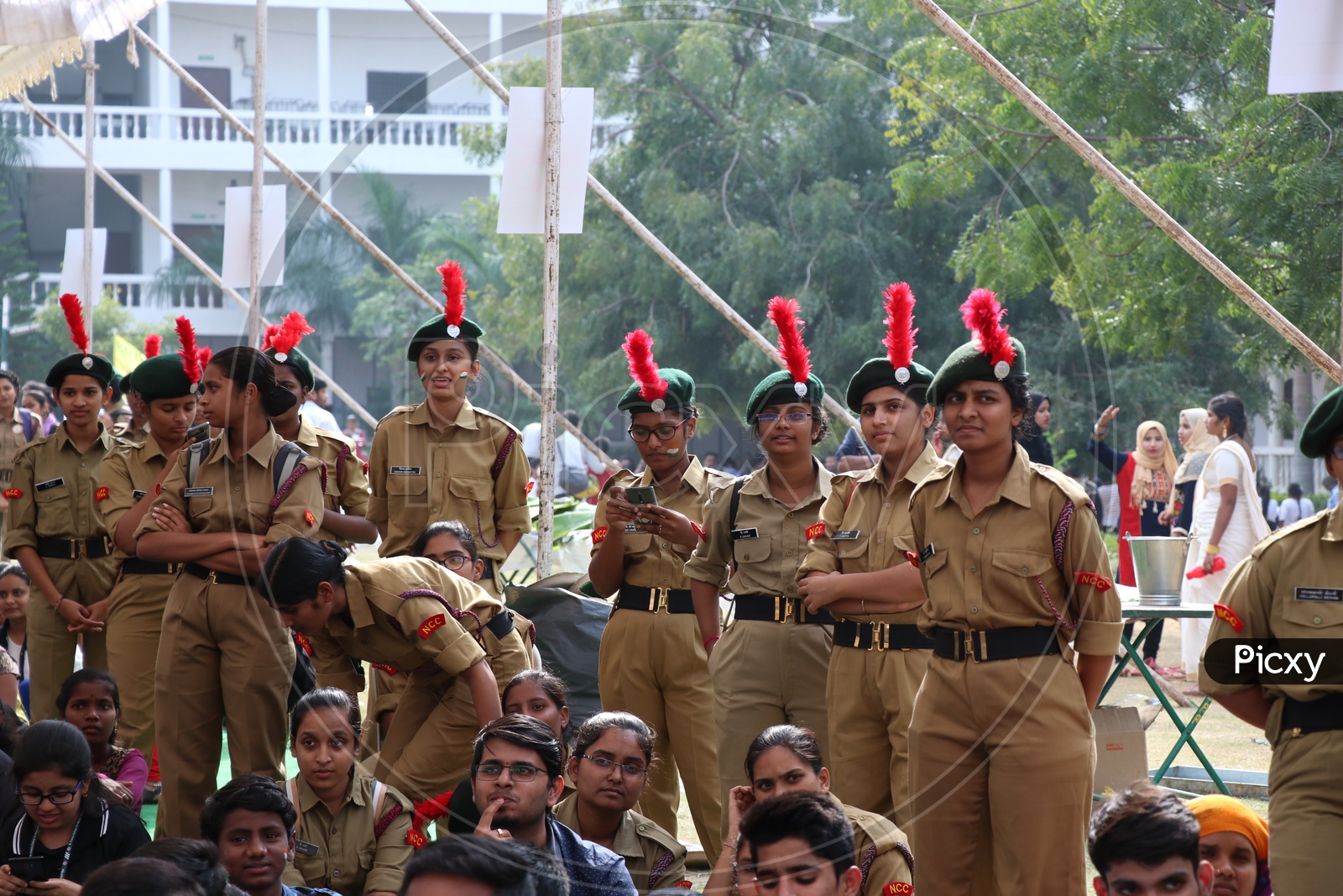 Indian Girl Students In NCC  Cadet Dress