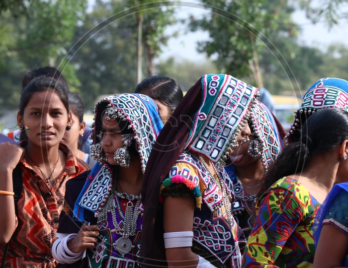 Indian School Girls In Traditional Tribal Wear At a Event