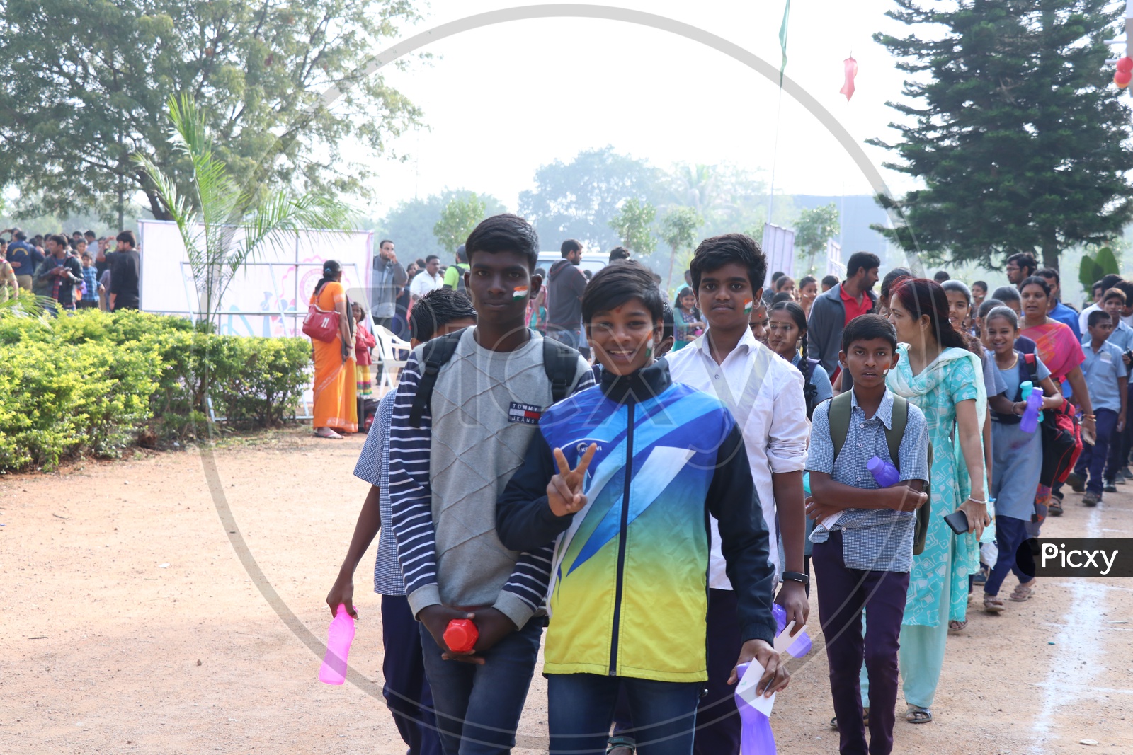Indian School Students Walking in Queue Lines